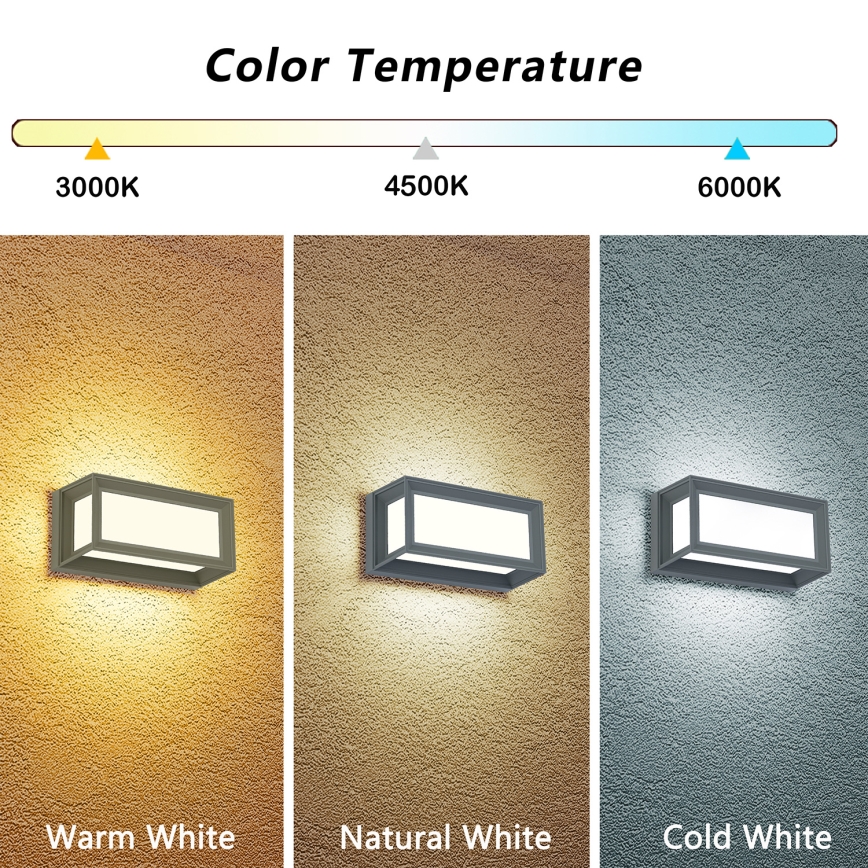 Brilagi - Aplique de pared exterior PARKER LED/12W/230V 3000/4500/6000K gris IP44