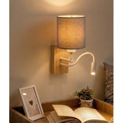 Brilagi - Lámpara de pared LED flexible NUBILA WOOD 1xE27/25W/230V + LED/3W roble/blanco/gris claro