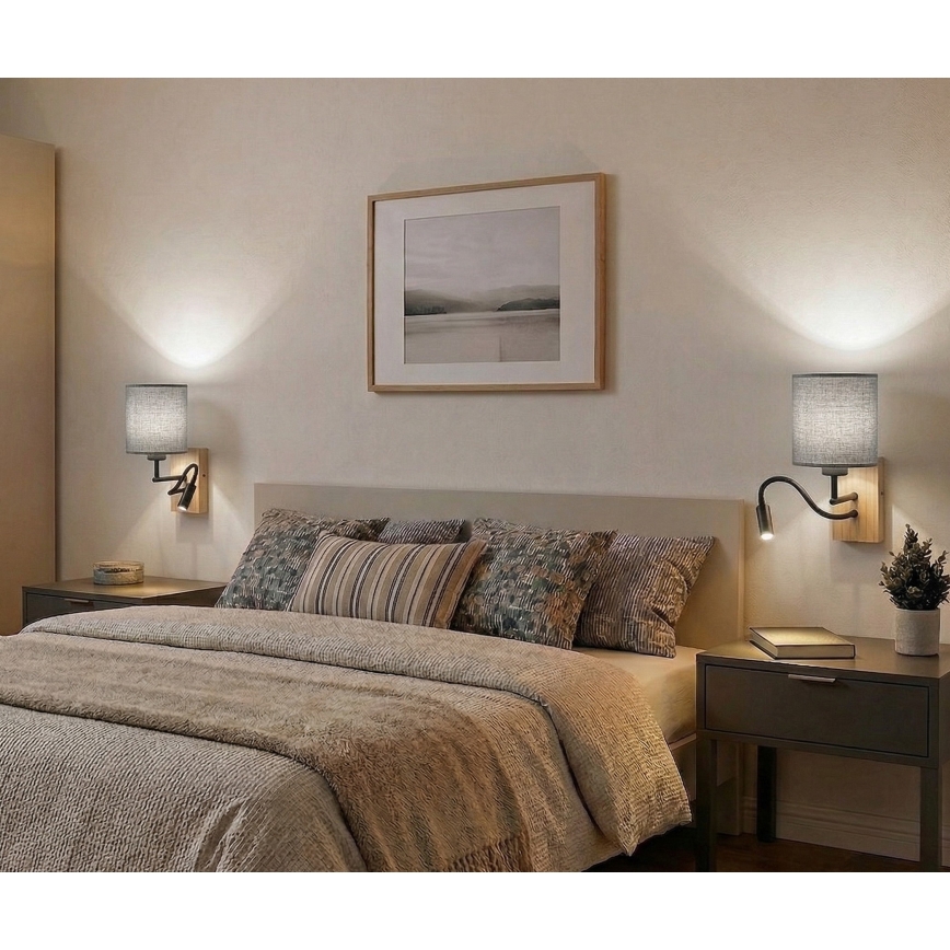 Brilagi - Lámpara de pared LED flexible NUBILA WOOD 1xE27/25W/230V + LED/3W roble/blanco/gris claro
