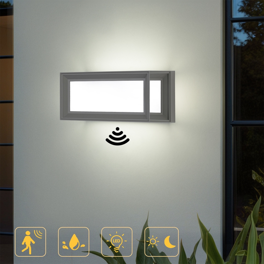 Brilagi - Aplique LED de exterior con sensor PARKER LED/12W/230V gris IP44