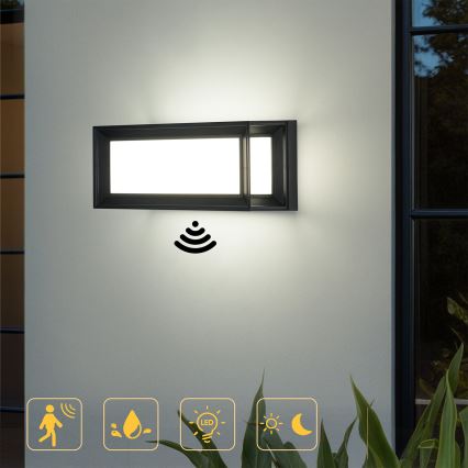 Brilagi - Aplique LED de exterior con sensor PARKER LED/12W/230V negro IP44