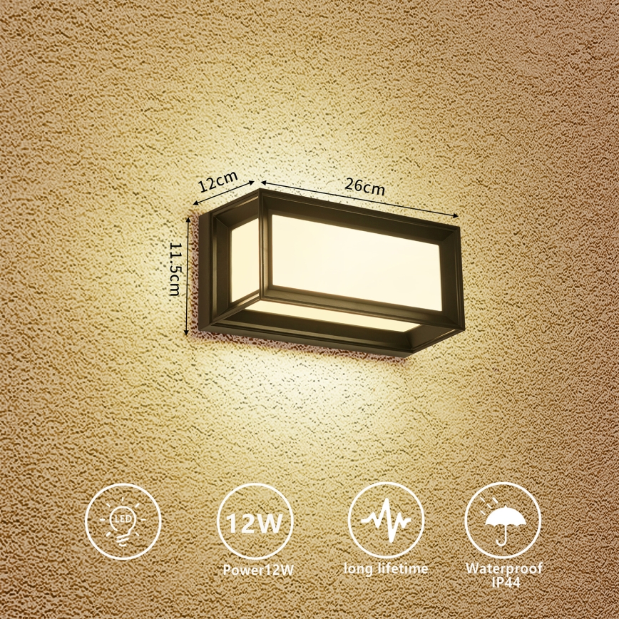 Brilagi - Aplique de pared exterior LED PARKER/12W/230V 3000/4500/6000K negro IP44