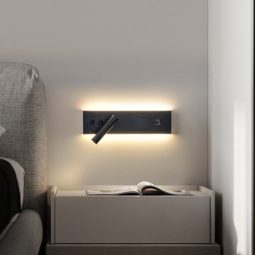 Brilagi - Aplique LED de pared tipo spot con puerto USB NOCTIS LED/3W/230V + LED/9W negro