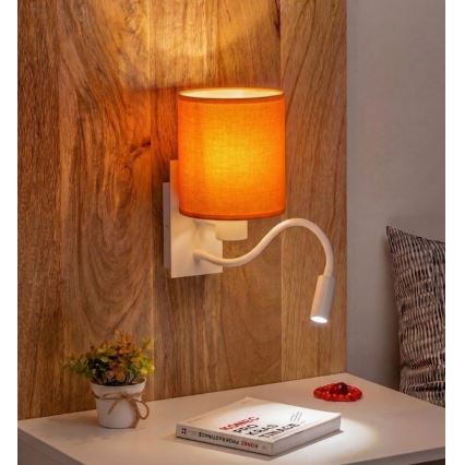 Brilagi - Lámpara LED de pared flexible NUBILA 1xE27/25W/230V + LED/3W blanco/naranja
