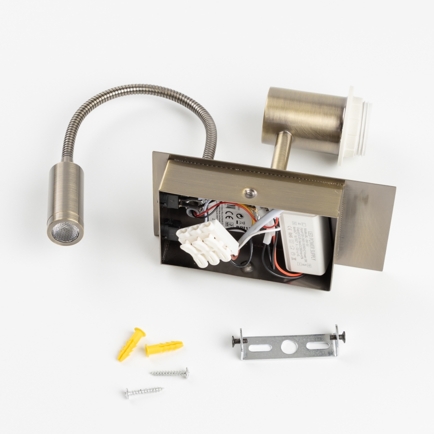 Brilagi - LED Aplique flexible NUBILA 1xE27/25W/230V + LED/3W latón/verde