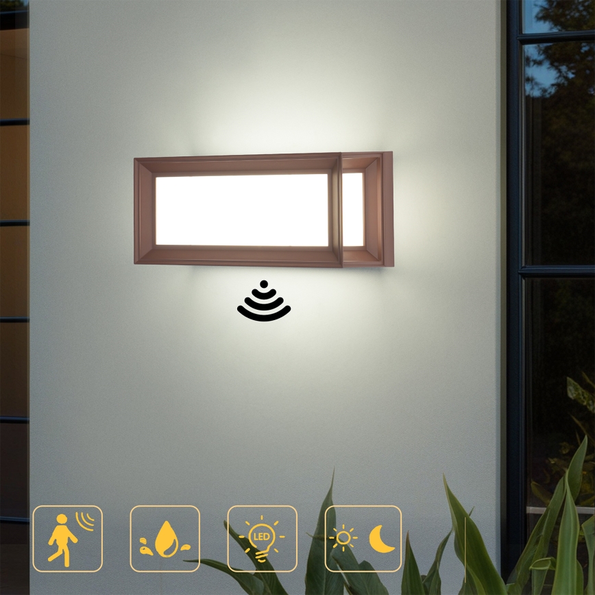 Brilagi - Aplique de pared exterior LED con sensor PARKER LED/12W/230V marrón IP44