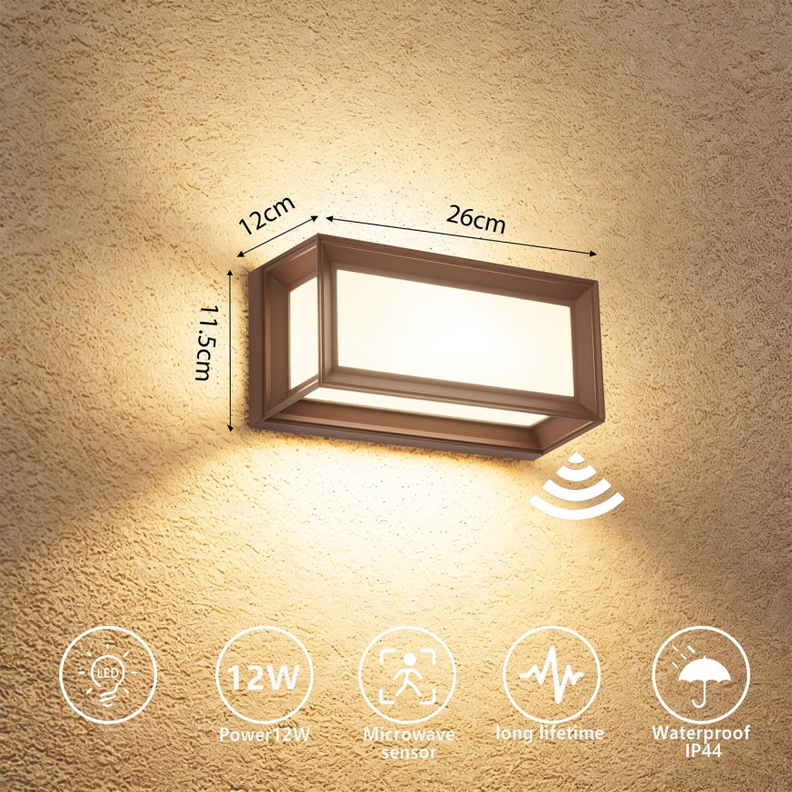 Brilagi - Aplique de pared exterior LED con sensor PARKER LED/12W/230V marrón IP44