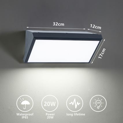 Brilagi - Aplique LED para exterior TRIANGLE LED/20W/230V 3000/4000/6500K antracita IP65