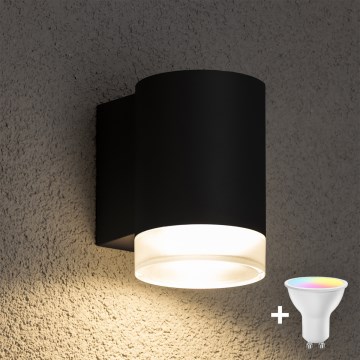 Brilagi - Aplique LED RGBW regulable de pared para exterior MATERA 1xGU10/4,8W/230V 3000K IP54 negro + mando a distancia