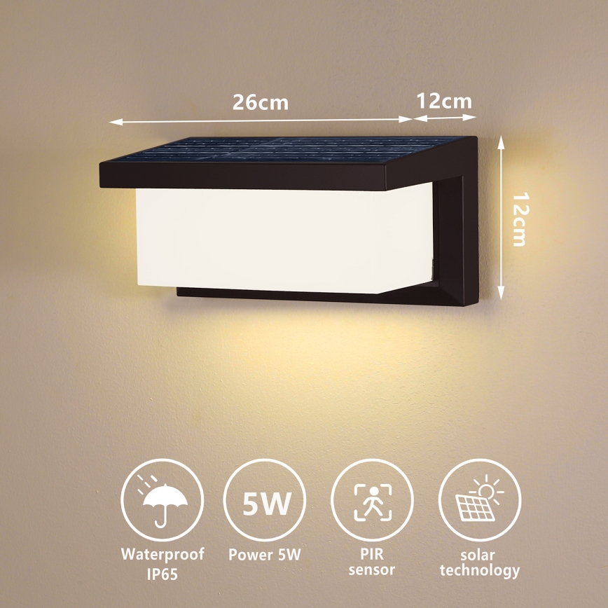 Brilagi - Aplique solar LED con sensor de movimiento y crepuscular BRICKY LED/5W/6V 4000 mAh IP65