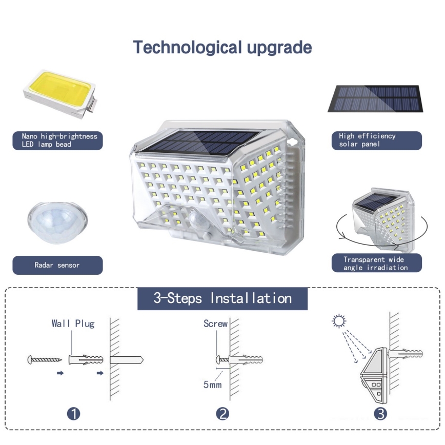Brilagi - LED Luz solar de pared con sensor de movimiento y crepuscular WALLIE LED/4W/5,5V 1200 mAh 6500K IP64 plata