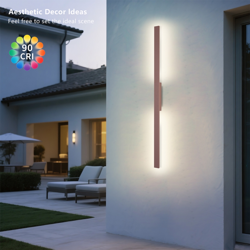 Brilagi - Aplique de pared LED para exterior LUNA LED/24 W/230 V 3000 K IP65 100 cm marrón IRC 90
