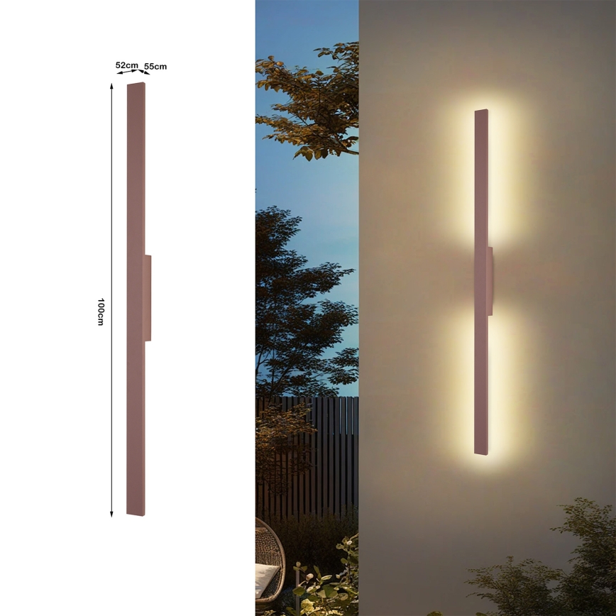 Brilagi - Aplique de pared LED para exterior LUNA LED/24 W/230 V 3000 K IP65 100 cm marrón IRC 90