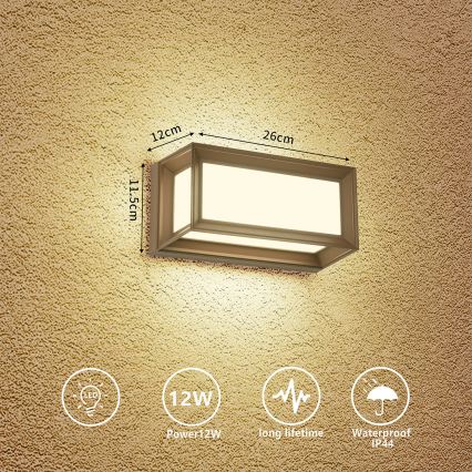 Brilagi - Aplique de pared exterior PARKER LED/12W/230V 3000/4500/6000K marrón IP44