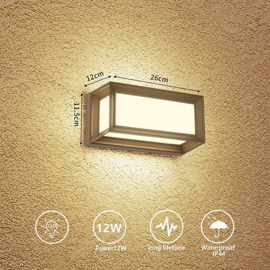 Brilagi - Aplique de pared exterior PARKER LED/12W/230V 3000/4500/6000K marrón IP44