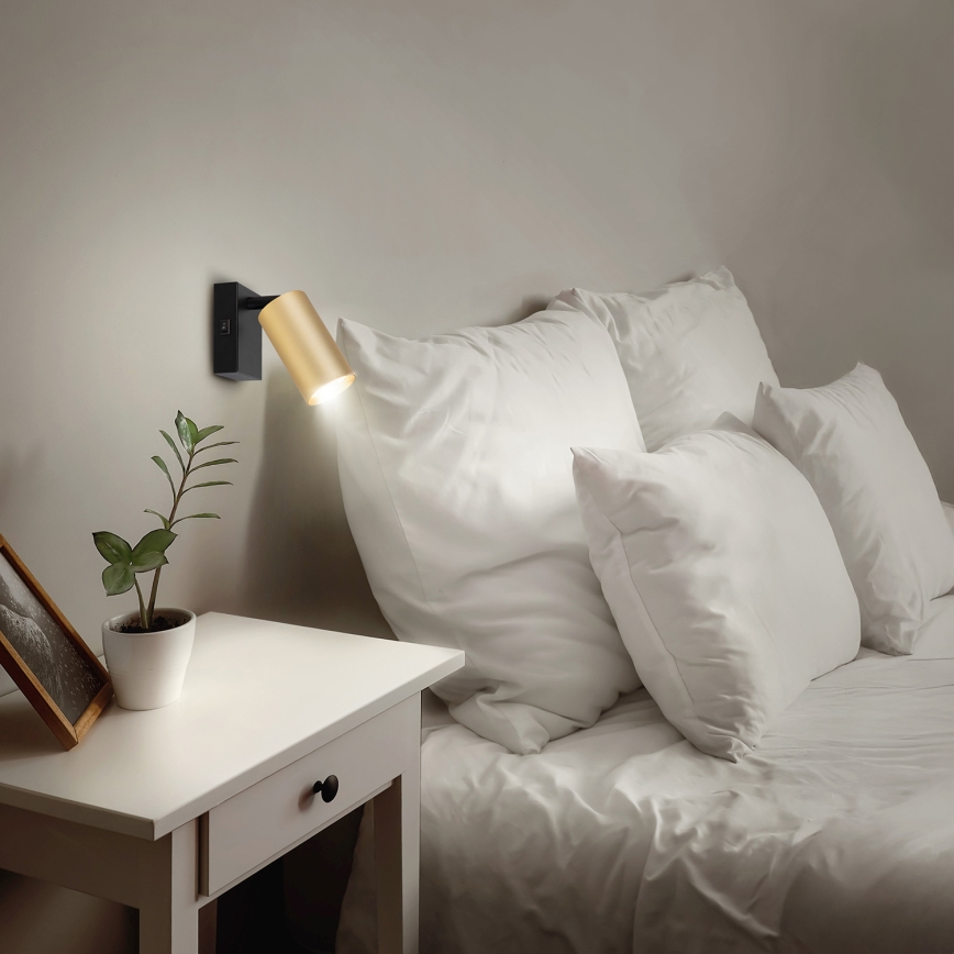 Aplique de pared tipo spot con interruptor SELE 1xGU10/30W/230V negro/dorado
