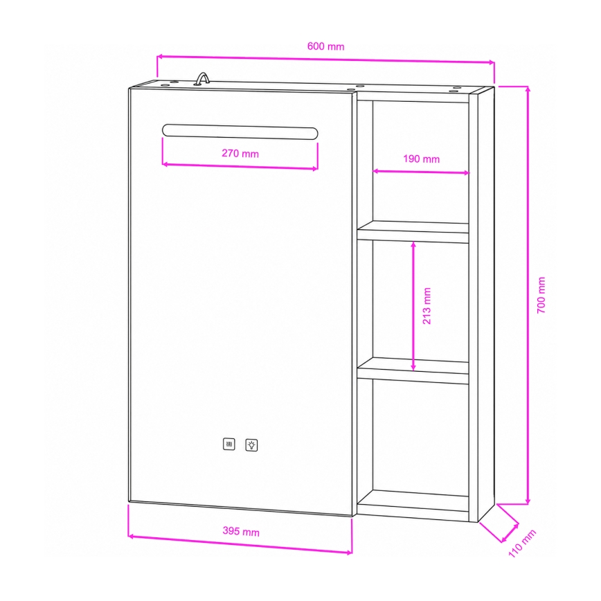 BRILAGI - Armario de baño con espejo e iluminación LED integrada TRABIA SINGLE 60x70 cm