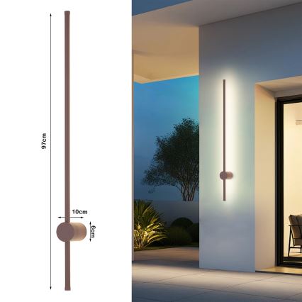 Brilagi - Aplique de pared LED para exterior AURA LED/20W/230V 3000K IP54 97 cm marrón CRI 90