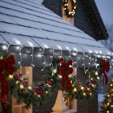 Brilagi - Cadena de luces LED para exterior, 200 LEDs, 8 funciones, 13 m, IP44, blanco frío, efecto carámbanos