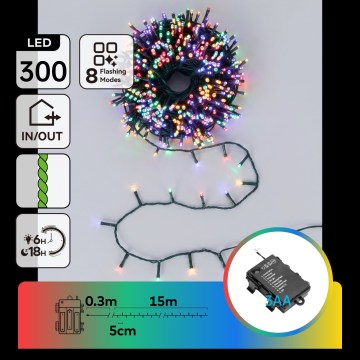 BRILAGI - Cadena de luces navideñas LED para exterior 300xLED/3xAA/8 funciones 15,3m IP44 multicolor