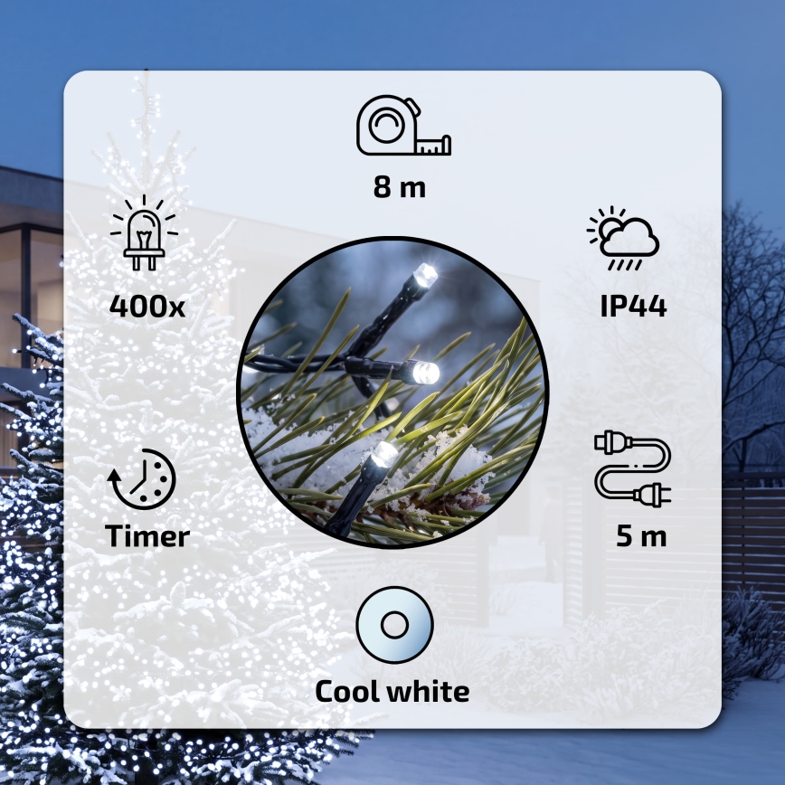 BRILAGI - Cadena de luces navideñas LED para exterior 400xLED 13m IP44 blanco frío