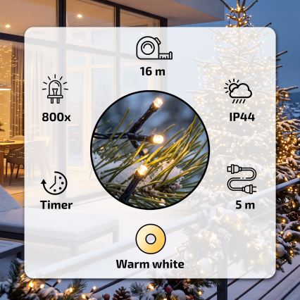 BRILAGI - Cadena de luces navideñas LED para exterior 800xLED 21m IP44 blanco cálido