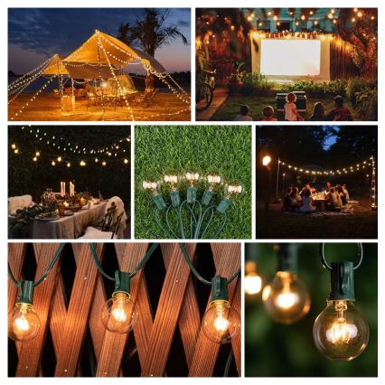 Brilagi - Guirnalda decorativa LED para exterior GIRLANDA 25xE12/0,8W/230V 20m verde IP44 blanco cálido
