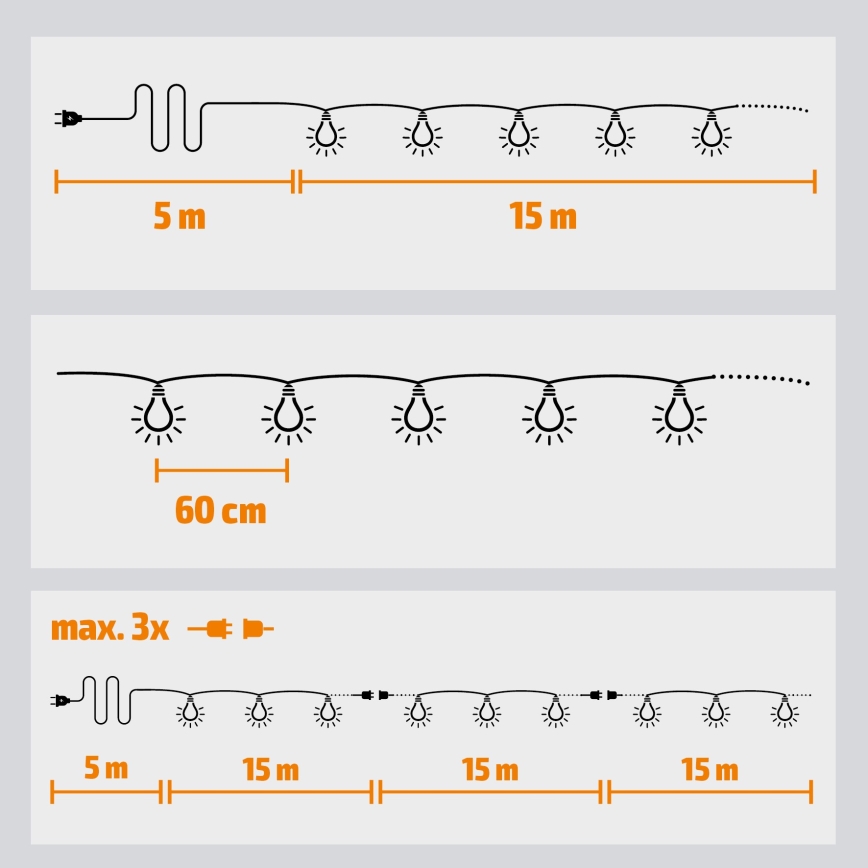 Brilagi - Guirnalda decorativa LED para exterior GIRLANDA 25xE12/0,8W/230V 20m IP44 blanco frío