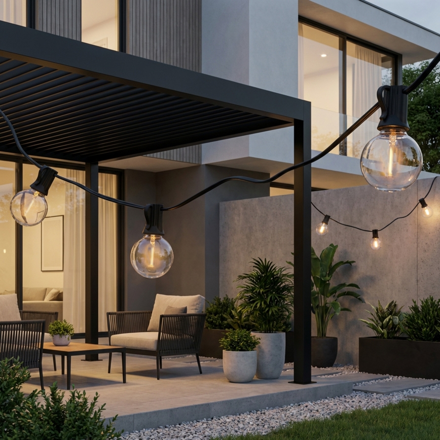 Brilagi - Cadena decorativa LED para exterior GIRLANDA 10xE12/0,6W/230V 8m negra IP44 blanco cálido