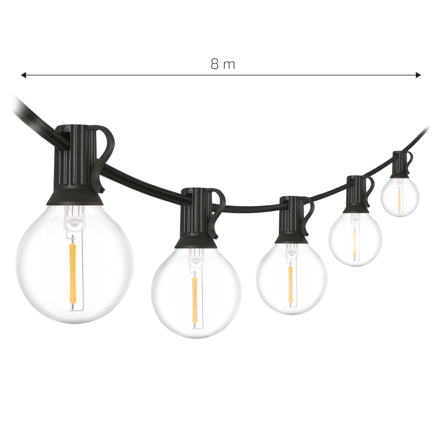 Brilagi - Cadena decorativa LED para exterior GIRLANDA 10xE12/0,6W/230V 8m negra IP44 blanco cálido
