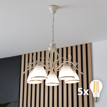 Brilagi - Candelabro LED colgante con cadena ANTICO 5xE27/60W/230V 3000K pátina blanca