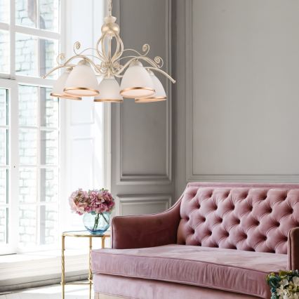 Brilagi - Candelabro LED colgante con cadena ANTICO 5xE27/60W/230V 3000K pátina blanca