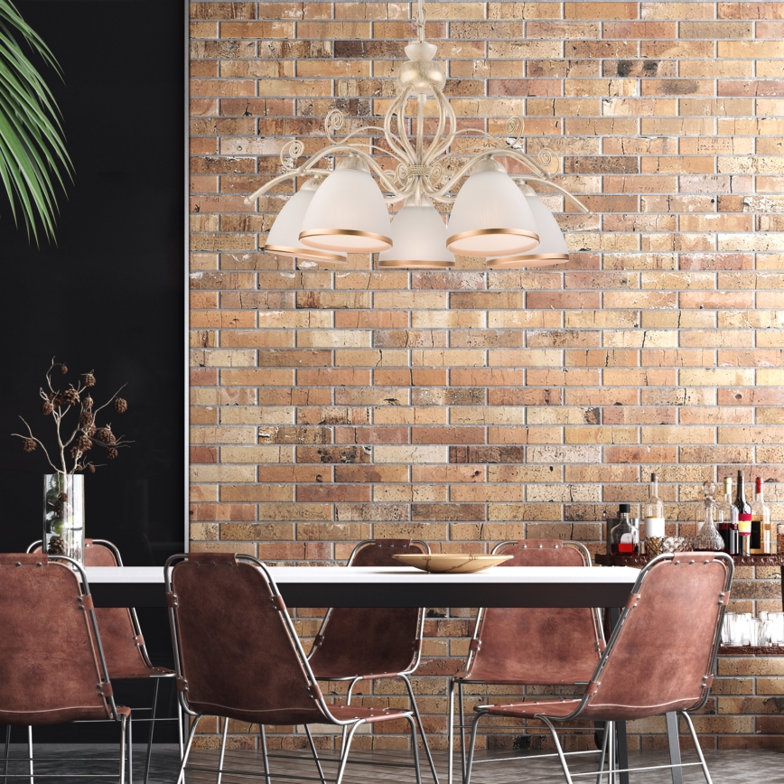 Brilagi - Candelabro LED colgante con cadena ANTICO 5xE27/60W/230V 3000K pátina blanca