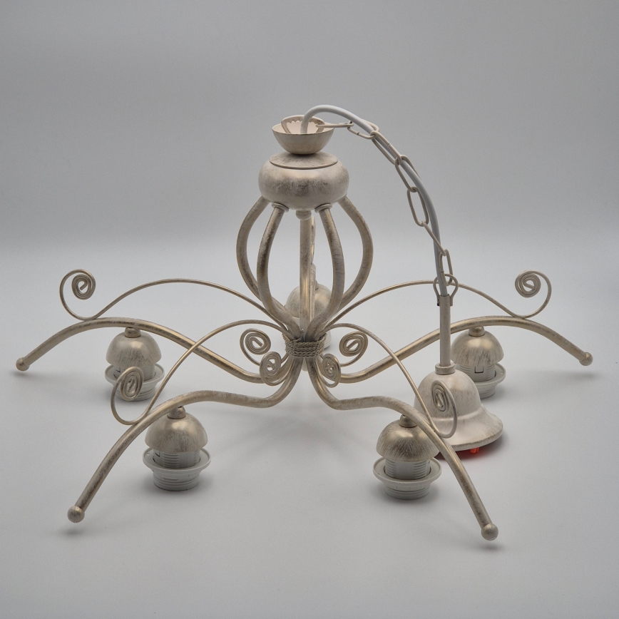 Brilagi - Candelabro LED colgante con cadena ANTICO 5xE27/60W/230V 3000K pátina blanca