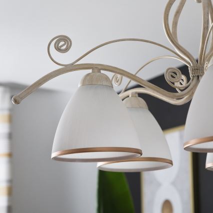 Brilagi - Candelabro LED colgante con cadena ANTICO 5xE27/60W/230V 3000K pátina blanca