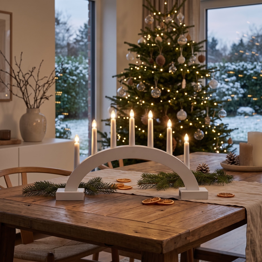 BRILAGI - Candelabro navideño LED 7xLED/2xAA blanco