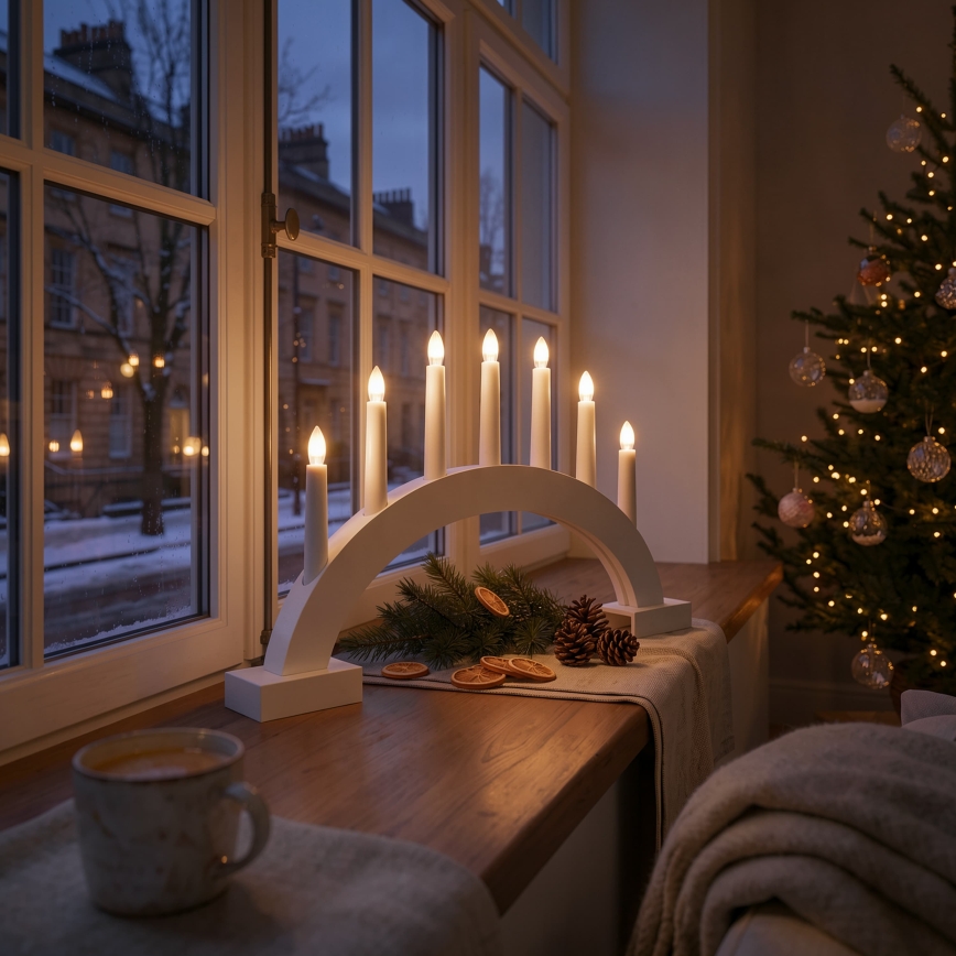 BRILAGI - Candelabro navideño LED 7xLED/2xAA blanco
