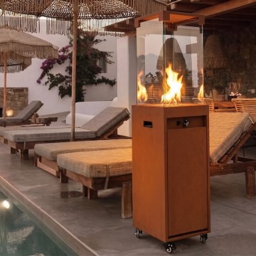 BRILAGI - Chimenea de gas exterior FLARO GAS 142x36 cm 8kW 1xAAA oxidada/marrón + cubierta protectora