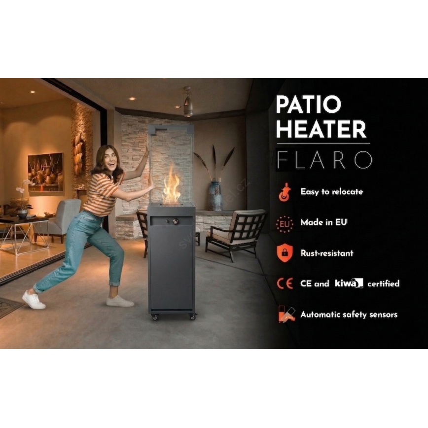Brilagi - Chimenea de gas para exteriores FLARO GAS 142x36 cm 8kW 1xAAA antracita + funda protectora