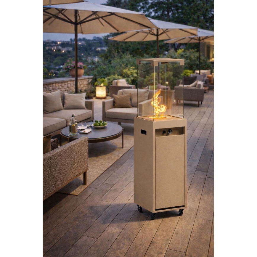 Brilagi - Chimenea de gas para exteriores FLARO GAS 142x36 cm 8 kW 1x AAA beige + funda protectora