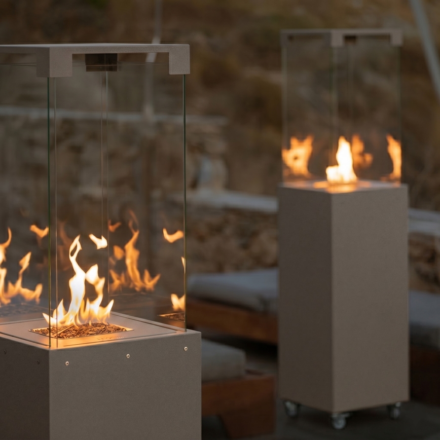 Brilagi - Chimenea de gas para exteriores FLARO GAS 142x36 cm 8 kW 1x AAA beige + funda protectora