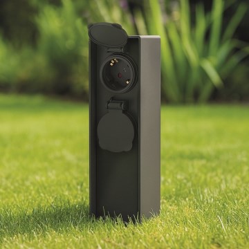 Brilagi - Columna de enchufes exterior 2 tomas 230 V IP44 SCHUKO negro
