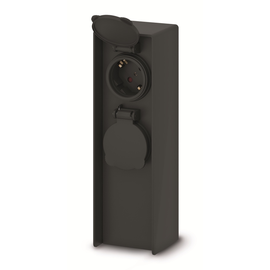 Brilagi - Columna de enchufes exterior 2 tomas 230 V IP44 SCHUKO negro