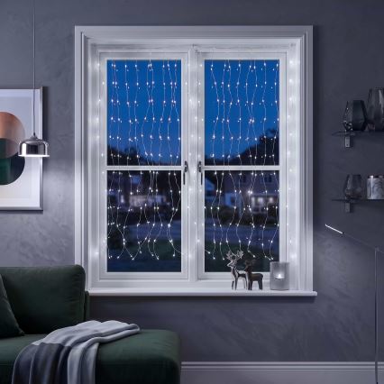 BRILAGI - Cortina de Navidad LED 300xLED/8 funciones/3xAA/USB 1,2m blanco frío