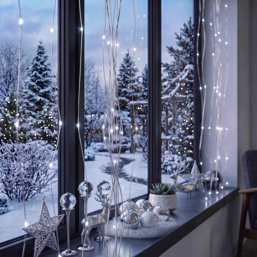 BRILAGI - Cortina de Navidad LED 300xLED/8 funciones/3xAA/USB 1,2m blanco frío