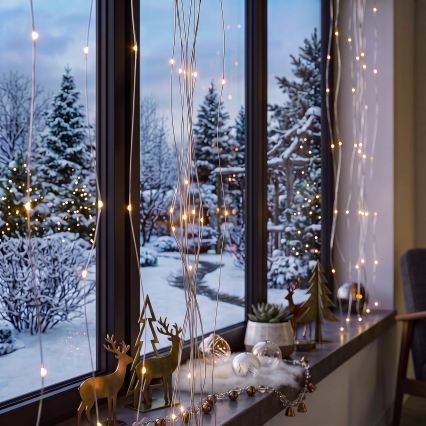 BRILAGI - Cortina LED de Navidad 300 LEDs/8 funciones/3 pilas AA/USB 1,2 m blanco cálido