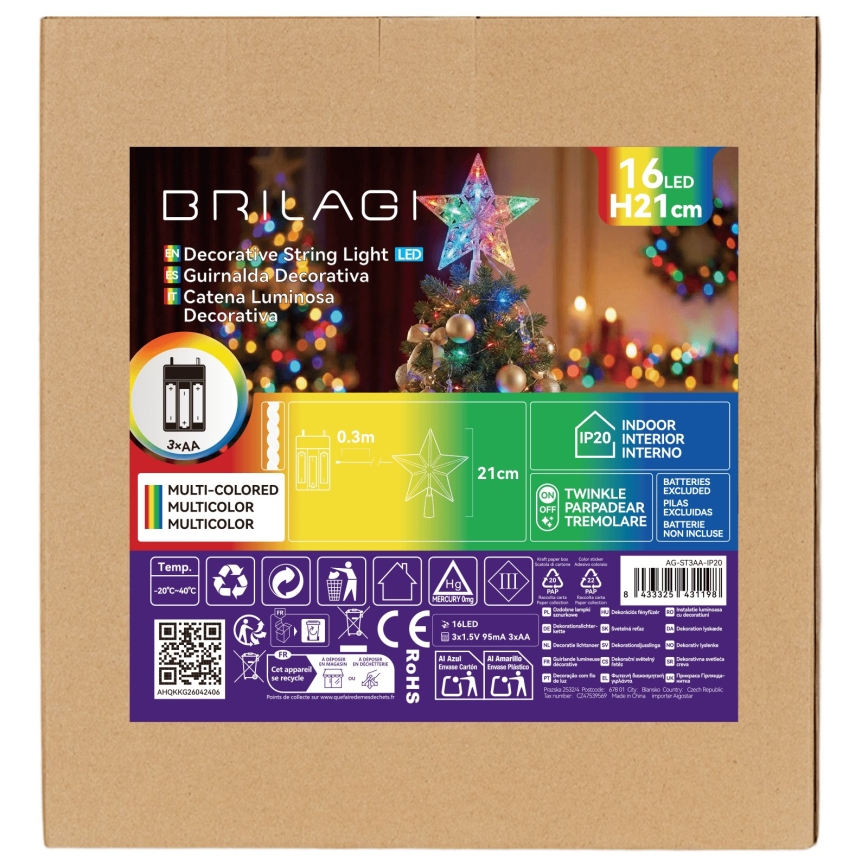 BRILAGI - decoración navideña LED LED/3xAA 21 cm estrella multicolor