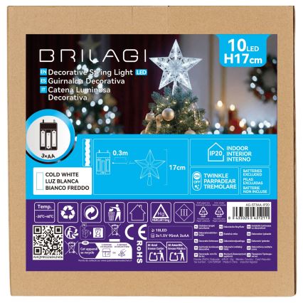 BRILAGI - Decoración navideña LED/3xAA estrella de 17 cm blanco frío
