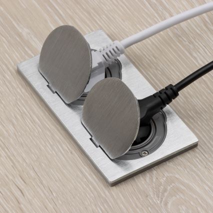 BRILAGI - Doble toma empotrada para cocina INBOX IP55, acabado plateado, rectangular