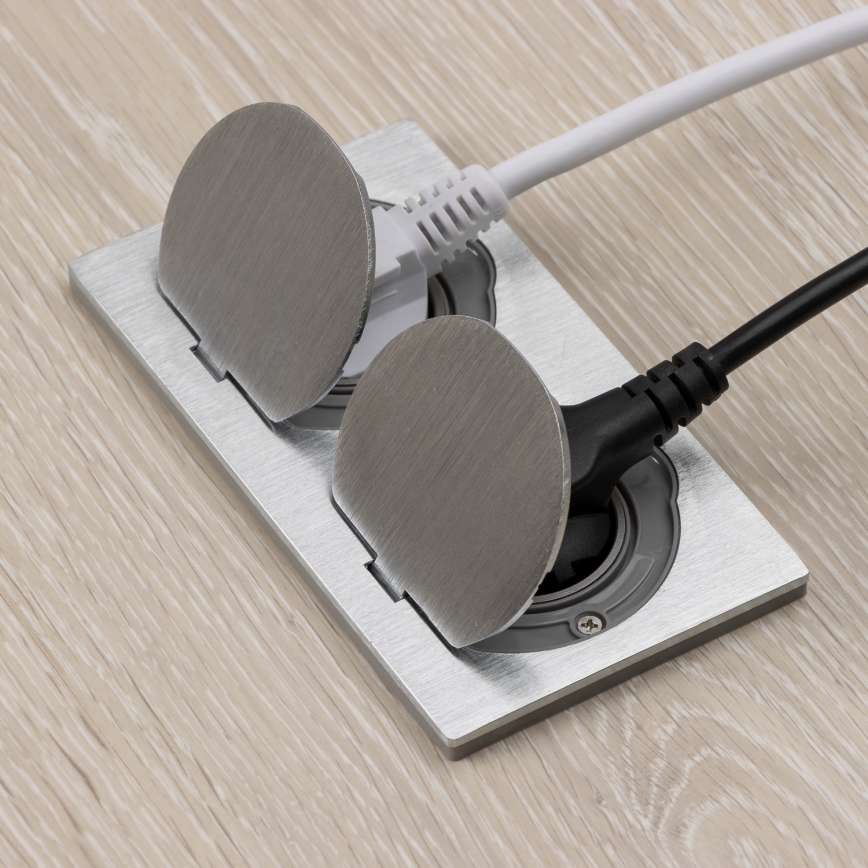 BRILAGI - Doble toma empotrada para cocina INBOX IP55, acabado plateado, rectangular